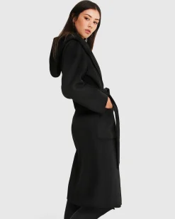 New Belle & Bloom Runaway Wool Blend Robe Coat - Black
