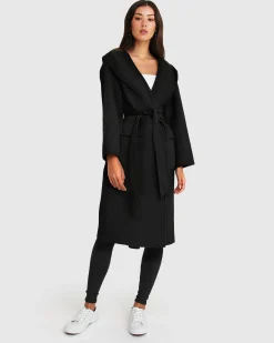 New Belle & Bloom Runaway Wool Blend Robe Coat - Black