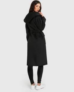New Belle & Bloom Runaway Wool Blend Robe Coat - Black