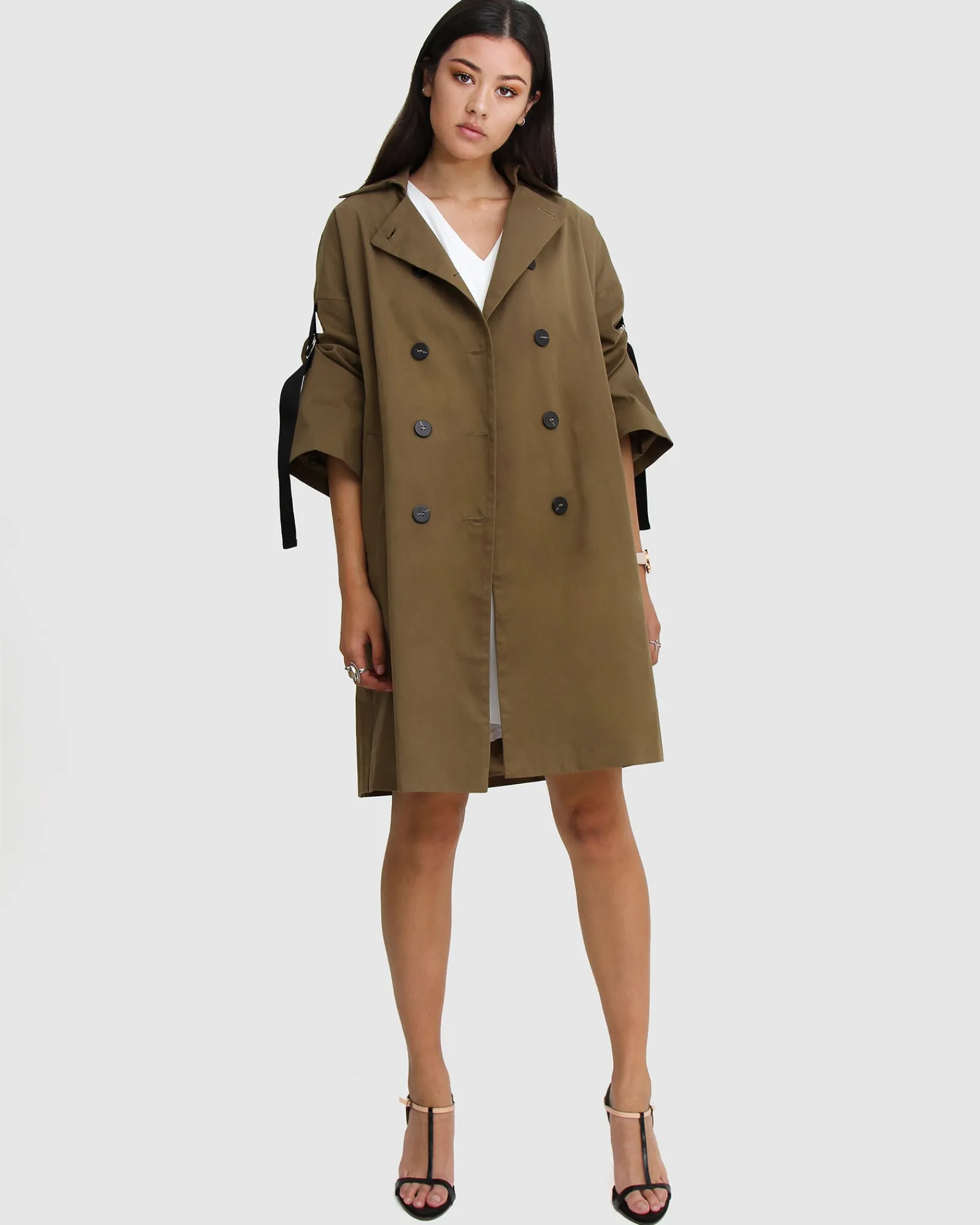 Fashion Belle & Bloom Russian Romance Oversized Trench Coat - Military