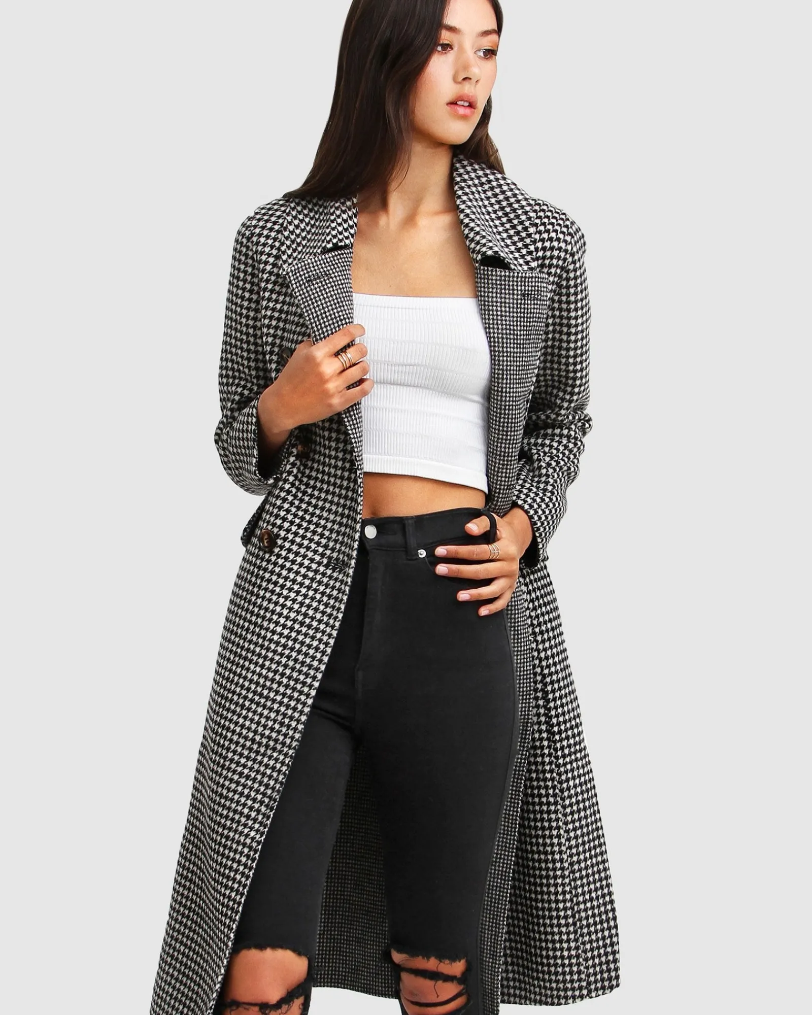 New Belle & Bloom Save My Love Wool Coat - Black & White Check Black&WhiteCheck
