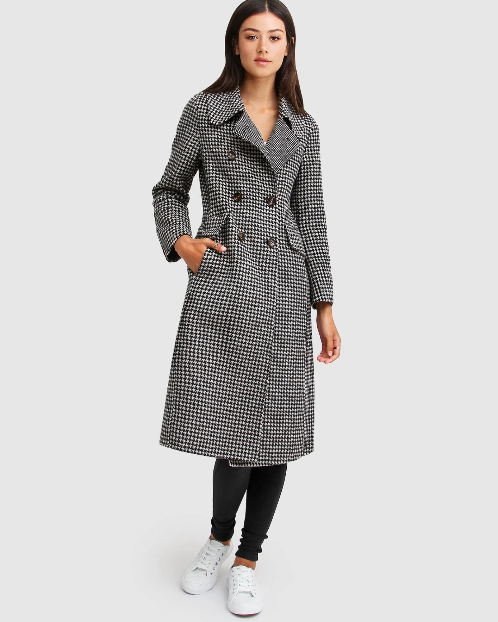 New Belle & Bloom Save My Love Wool Coat - Black & White Check Black&WhiteCheck