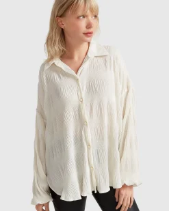 Online Belle & Bloom Serenade Velvet Plisse Shirt - Off-White