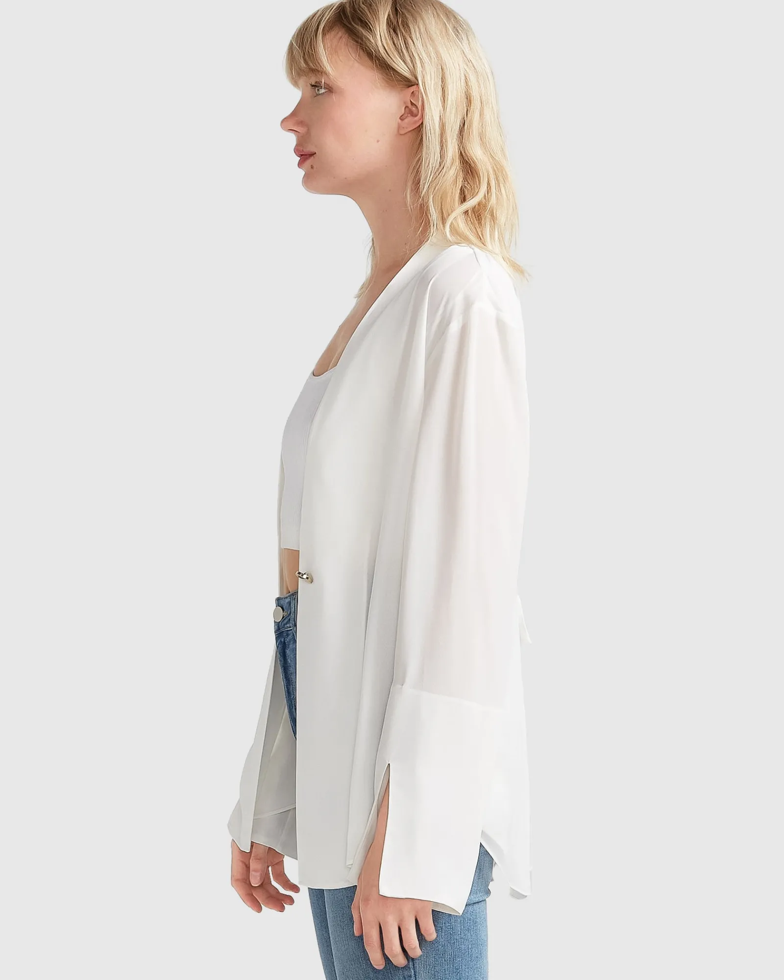 Clearance Belle & Bloom Sheer Genius Lightweight Blazer - White