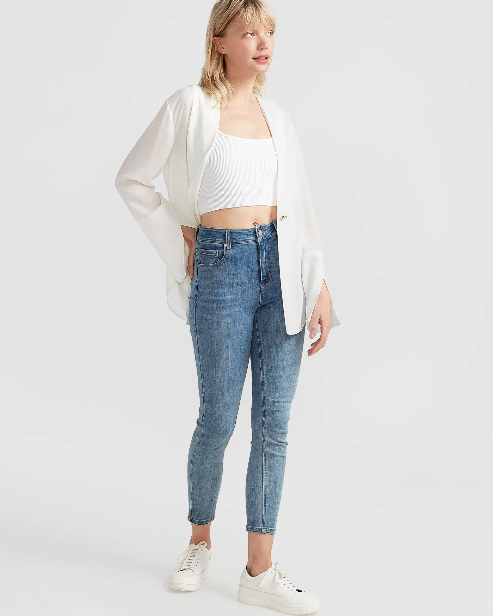Clearance Belle & Bloom Sheer Genius Lightweight Blazer - White
