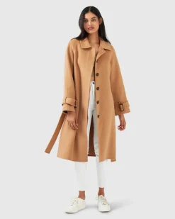 New Belle & Bloom Shore To Shore Belted Wool Coat - Camel
