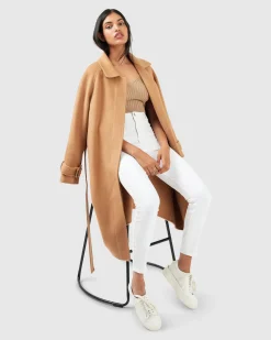 New Belle & Bloom Shore To Shore Belted Wool Coat - Camel
