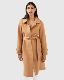New Belle & Bloom Shore To Shore Belted Wool Coat - Camel