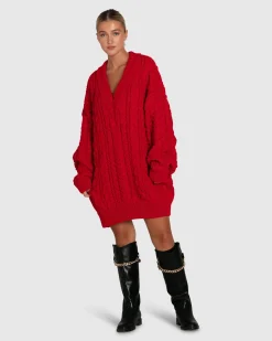 Online Belle & Bloom Still The One Chunky Oversize Knit - Red