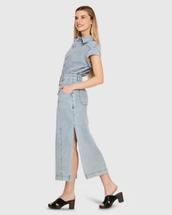 Online Belle & Bloom Sundown Denim Midi Shirt Dress