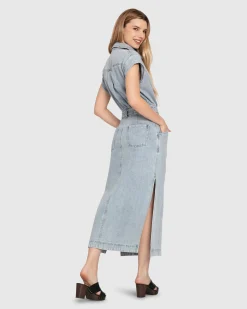 Online Belle & Bloom Sundown Denim Midi Shirt Dress