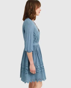 Best Belle & Bloom Sweet Talk Eyelet Mini Dress - Dusty Blue DustyBlue