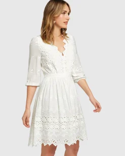 Hot Belle & Bloom Sweet Talk Eyelet Mini Dress - White