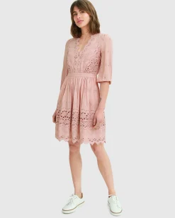New Belle & Bloom Sweet Talk Eyelet Mini Dress - Dusty Rose DustyRose