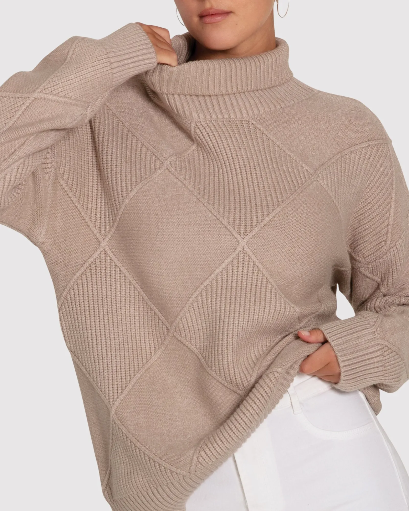 Discount Belle & Bloom The Academy Turtleneck Jumper - Oat