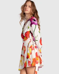 Hot Belle & Bloom The Dancer Longsleeve Mini Wrap Dress - Wild Poppies WildPoppies