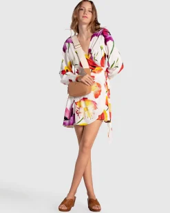Hot Belle & Bloom The Dancer Longsleeve Mini Wrap Dress - Wild Poppies WildPoppies