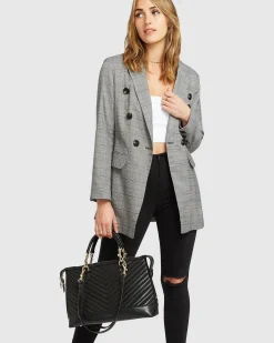Online Belle & Bloom Too Cool For Work Plaid Blazer - Charcoal