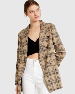 Hot Belle & Bloom Too Cool For Work Plaid Blazer - Camel