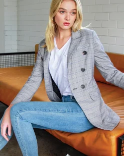 Online Belle & Bloom Too Cool For Work Plaid Blazer - Charcoal