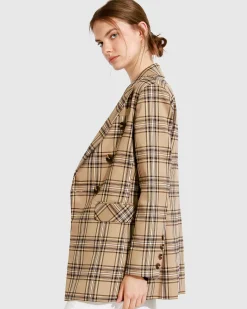 Hot Belle & Bloom Too Cool For Work Plaid Blazer - Camel
