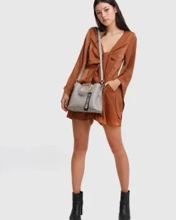 New Belle & Bloom Twilight Leather Cross-Body Bag - Grey BodyBag-Grey