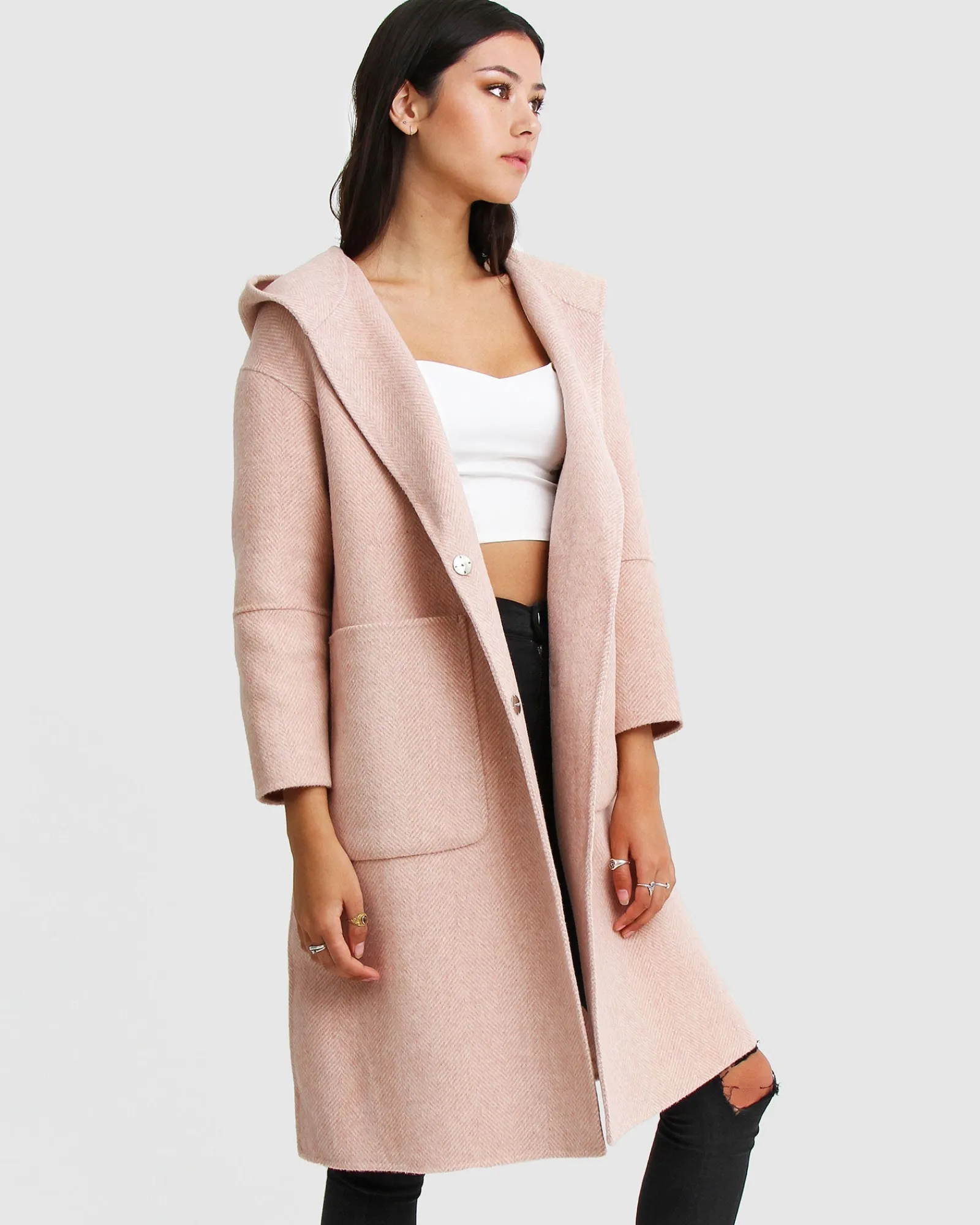 Fashion Belle & Bloom Walk This Way Wool Blend Oversized Coat - Blush Pink BlushPink