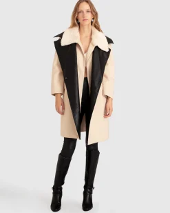 New Belle & Bloom Watch Me Go Oversized Leather Trimmed Coat - Pale Oat PaleOat