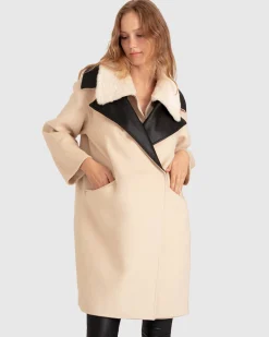 New Belle & Bloom Watch Me Go Oversized Leather Trimmed Coat - Pale Oat PaleOat