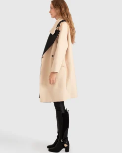 New Belle & Bloom Watch Me Go Oversized Leather Trimmed Coat - Pale Oat PaleOat
