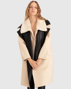 New Belle & Bloom Watch Me Go Oversized Leather Trimmed Coat - Pale Oat PaleOat