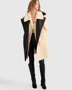 New Belle & Bloom Watch Me Go Oversized Leather Trimmed Coat - Pale Oat PaleOat