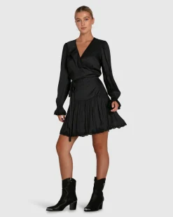 Outlet Belle & Bloom Wild Flower Embroidered Wrap Dress - Black