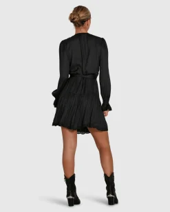 Outlet Belle & Bloom Wild Flower Embroidered Wrap Dress - Black