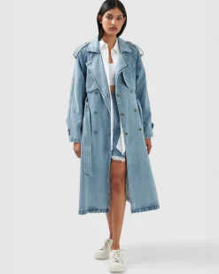 Outlet Belle & Bloom Wild Skies Denim Trench - Stonewash