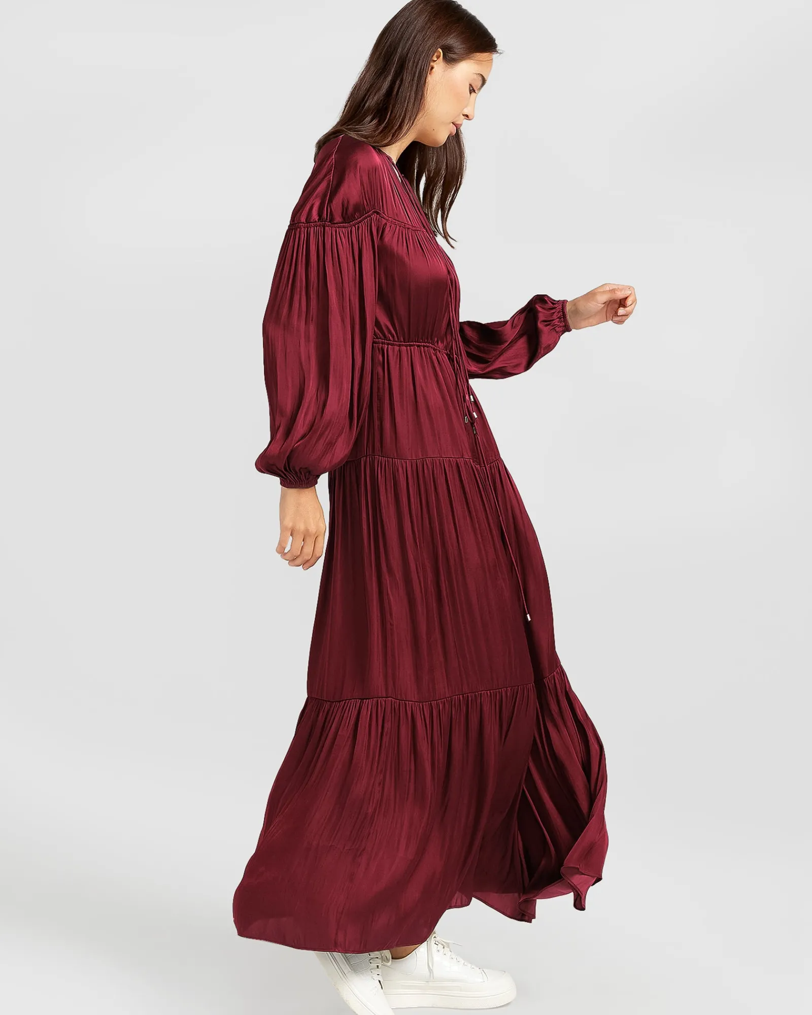 Online Belle & Bloom Window Seat Tiered Maxi Dress - Merlot