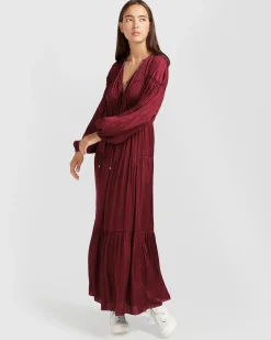 Online Belle & Bloom Window Seat Tiered Maxi Dress - Merlot