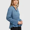 Outlet Belle & Bloom Yoko Shirred Chiffon Blouse - Dusty Blue FINAL SALE DustyBlueFINALSALE