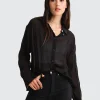 Discount Belle & Bloom Yoko Shirred Chiffon Blouse - Black