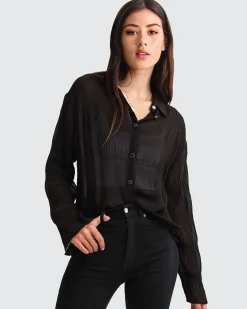 Discount Belle & Bloom Yoko Shirred Chiffon Blouse - Black