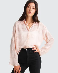 Outlet Belle & Bloom Yoko Shirred Chiffon Blouse - Blush