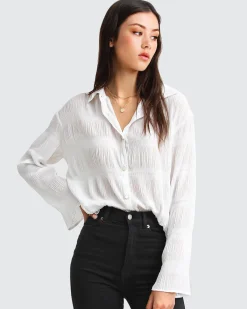 Hot Belle & Bloom Yoko Shirred Chiffon Blouse - Cream