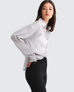 Fashion Belle & Bloom Yoko Shirred Chiffon Blouse - Grey