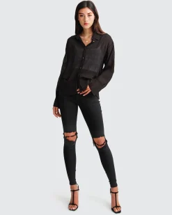 Discount Belle & Bloom Yoko Shirred Chiffon Blouse - Black