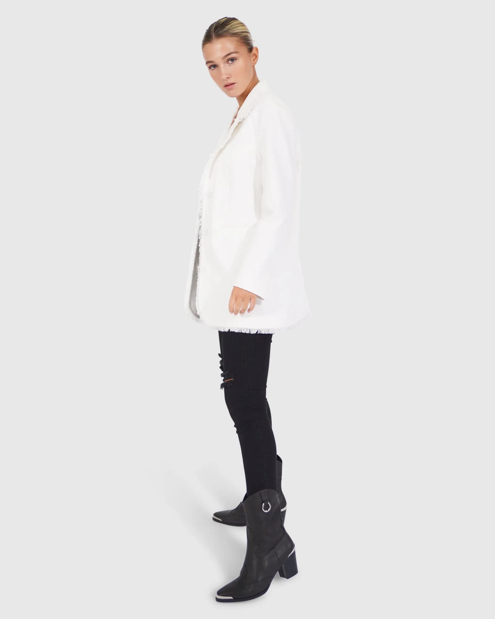 New Belle & Bloom Young Blood Frayed Edge Blazer - Cream