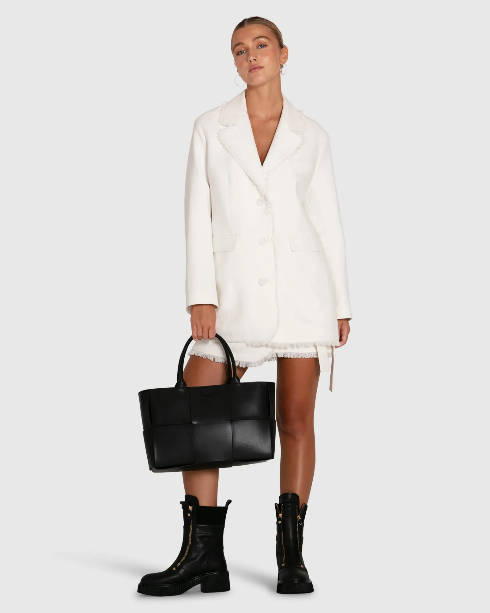 New Belle & Bloom Young Blood Frayed Edge Blazer - Cream